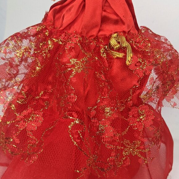 Vintage Barbie Doll Evening Ball Gown Red Gold Lace Dress Classic - Picture 8 of 9